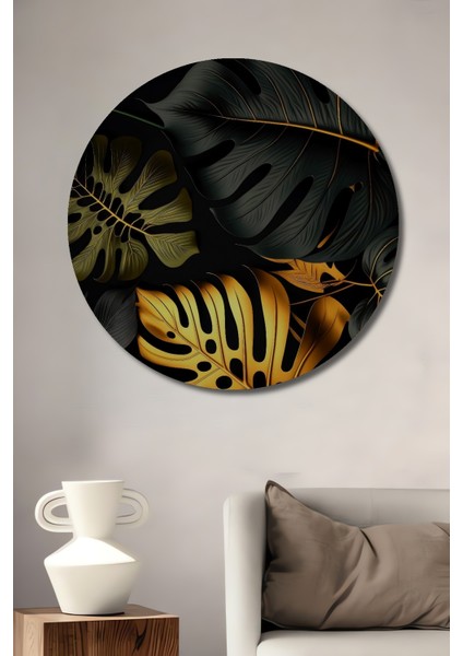 Tropikal Yapraklar Ahşap Mdf Dekoratif Ev/işyeri Duvar Tablo Yuvarlak Ev/işyeri Duvar Tablo