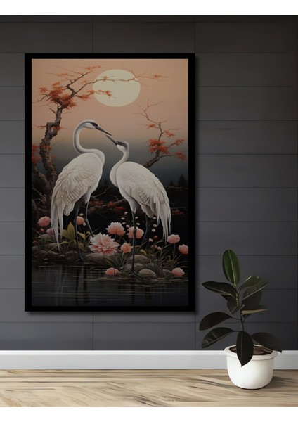 Çerçeve Görünümlü Zarafetle Dans Eden Turnalar Dekoratif Ahşap Mdf Tablo Dikdörtgen Tablo