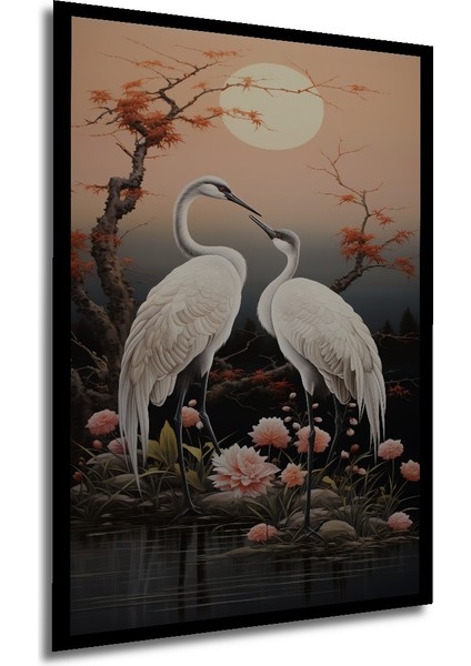 Çerçeve Görünümlü Zarafetle Dans Eden Turnalar Dekoratif Ahşap Mdf Tablo Dikdörtgen Tablo modelleri