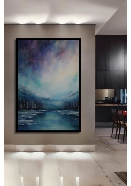 Çerçeve Görünümlü Kuzey Işıkları Ahşap Mdf Dekoratif Ev Duvar Tablo Dikdörtgen Ev Duvar Tablo