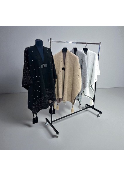 Akmoda Kalın Kışlık Triko Uzun Panço