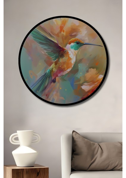 Çerçeve Görünümlü Renkli Kuş Ahşap Mdf Dekoratif Işyeri Duvar Tablo Yuvarlak Işyeri Duvar Tablo