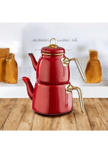 Emaye 3 Parça Paslanmaz Çelik Emaye Çaydanlık - Krem