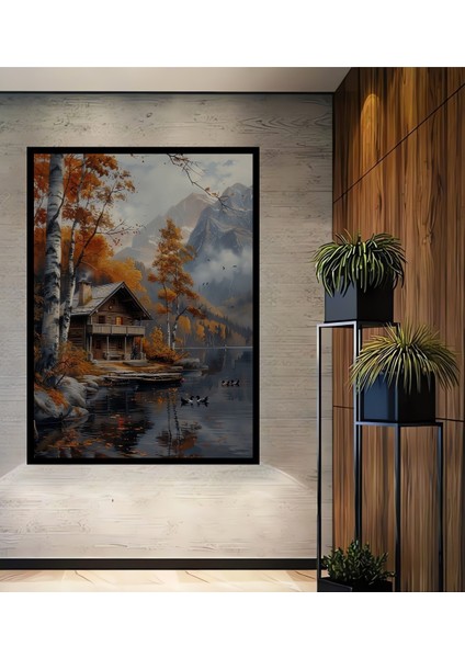 Çerçeve Görünümlü Sonbahar Göl Ev Dekoratif Ahşap Mdf Ev Duvar Tablo Dikdörtgen Ev Duvar Tablo