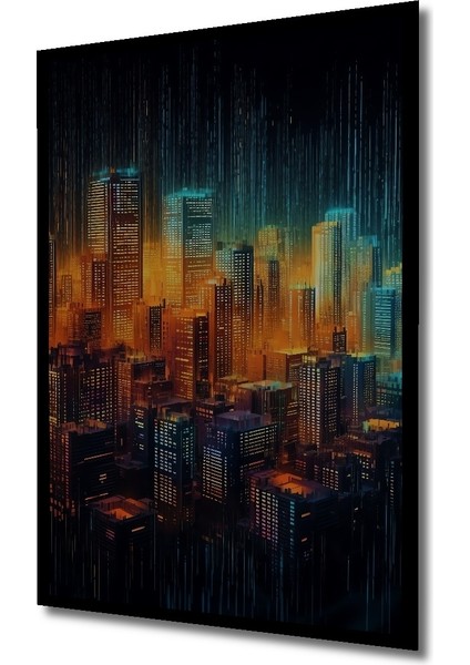 Çerçeve Görünümlü Fütüristik Şehir Manzarası Dekoratif Ahşap Mdf Tablo Dikdörtgen Tablo fiyatları