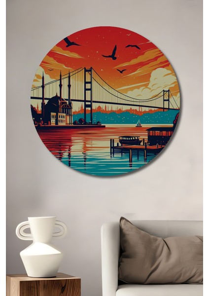 Istanbul Boğazı Manzaralı Ahşap Mdf Dekoratif Ev/işyeri Duvar Tablo Yuvarlak Ev/işyeri Duvar Tablo