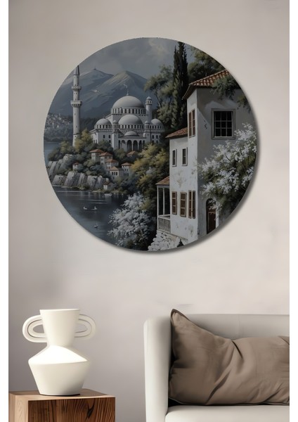 Boğazda Manzara Dekoratif Ahşap Mdf Ev/işyeri Duvar Tablo Yuvarlak Ev/işyeri Duvar Tablo