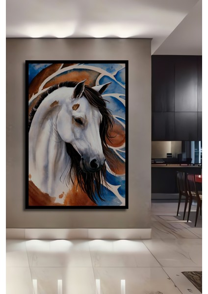 Çerçeve Görünümlü At Figürlü Dekoratif Ahşap Mdf Işyeri Duvar Tablo Dikdörtgen Işyeri Duvar Tablo