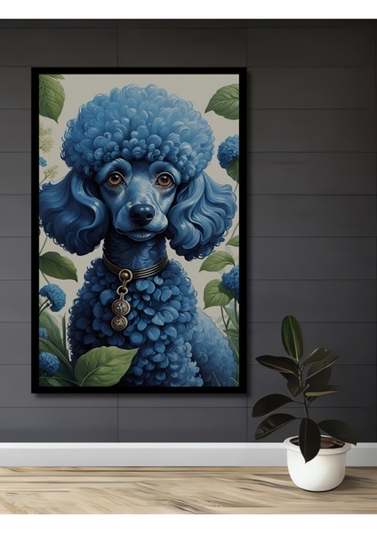 Çerçeve Görünümlü Mavi Poodle Çiçekli Dekoratif Ahşap Mdf Ev Duvar Tablo Dikdörtgen Ev Duvar Tablo