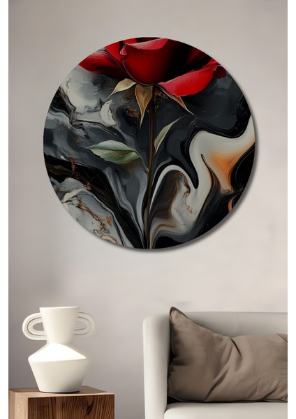 Kırmızı Gül Siyah Soyut Dekoratif Ahşap Mdf Ev/işyeri Duvar Tablo Yuvarlak Ev/işyeri Duvar Tablo