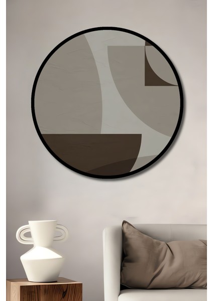 Çerçeve Görünümlü Soyut Geometrik Dekoratif Ahşap Mdf Ev Duvar Tablo Yuvarlak Ev Duvar Tablo