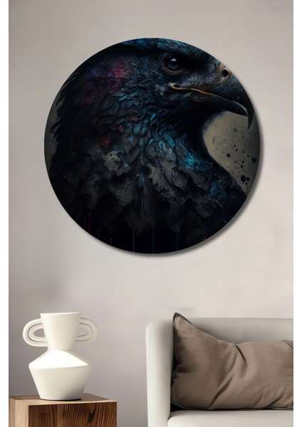 Kırmızı Detaylı Şah Kartal Dekoratif Ahşap Mdf Ev/işyeri Duvar Tablo Yuvarlak Ev/işyeri Duvar Tablo