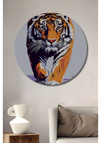 Güçlü Kaplan Dekoratif Ahşap Mdf Ev/işyeri Duvar Tablo Yuvarlak Ev/işyeri Duvar Tablo