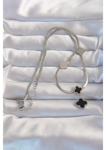 316L Çelik Gümüş Renk Italyan Zincirli Mineli Yonca Kolye fiyatları