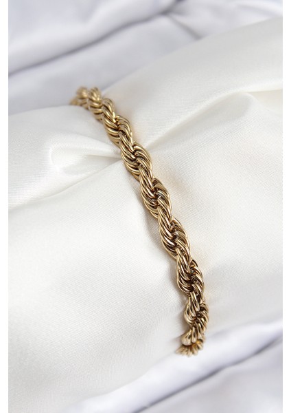 316L Çelik Klasik Burgu Zincir Model Gold Renk Kadın Bileklik