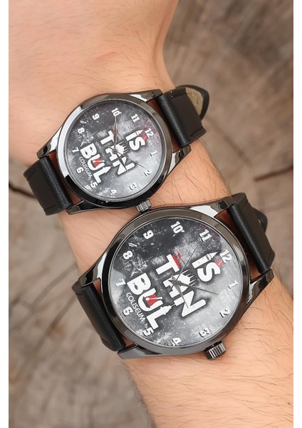 Siyah Renk Deri Kordonlu Istanbul Tasarımlı Sevgili Saatleri modelleri