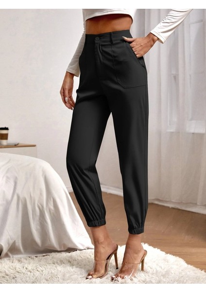 Kadın Yüksek Bel Cepli Paçası Lastikli Ithal Krep Pantolon fiyatları