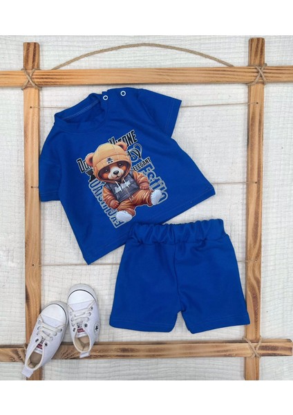 9-12-18-24 Ay Dansçı Ayıcık Baskılı Şortlu Kısa Kollu Tişört 2li Erkek Bebek Takımı