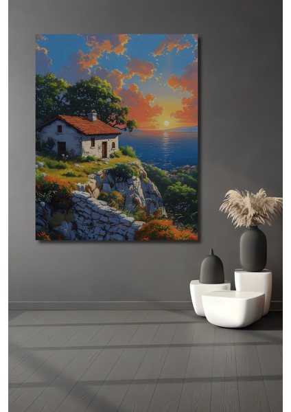 Deniz Kıyısında Gün Batımı Ahşap Mdf Dekoratif Tablo Dikdörtgen Tablo
