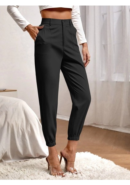 Kadın Yüksek Bel Cepli Paçası Lastikli Ithal Krep Pantolon modelleri