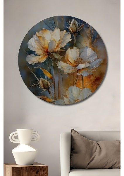 Büyüleyici Zarif Çiçekler Dekoratif Ahşap Mdf Ev/işyeri Duvar Tablo Yuvarlak Ev/işyeri Duvar Tablo