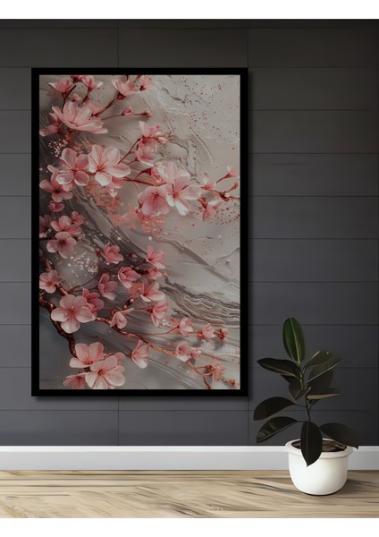 Çerçeve Görünümlü Pembe Çiçekli Dekoratif Ahşap Mdf Ev Duvar Tablo Dikdörtgen Ev Duvar Tablo