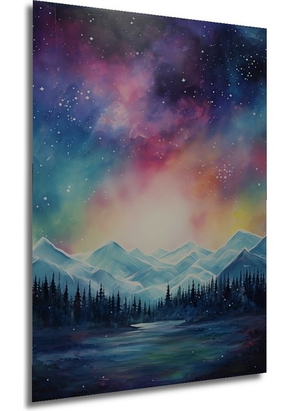 Kuzey Işıkları Dağ Manzarası Ahşap Mdf Dekoratif Tablo Dikdörtgen Tablo modelleri