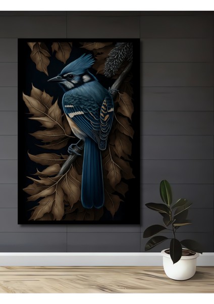 Çerçeve Görünümlü Mavi Saka Kuşu Dekoratif Ahşap Mdf Ev Duvar Tablo Dikdörtgen Ev Duvar Tablo