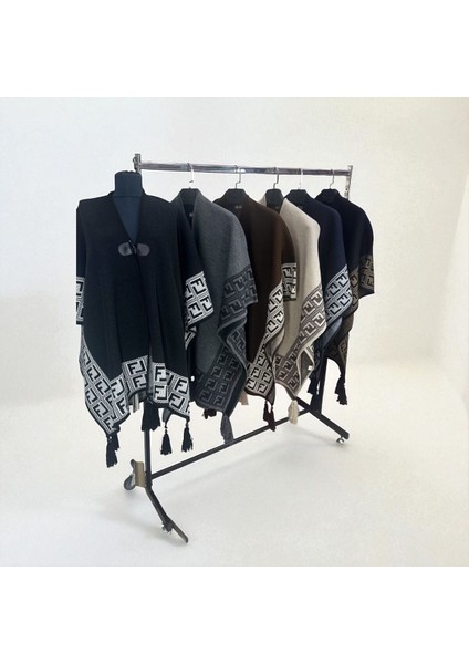 Akmoda Kalın Kışlık Triko Uzun Panço