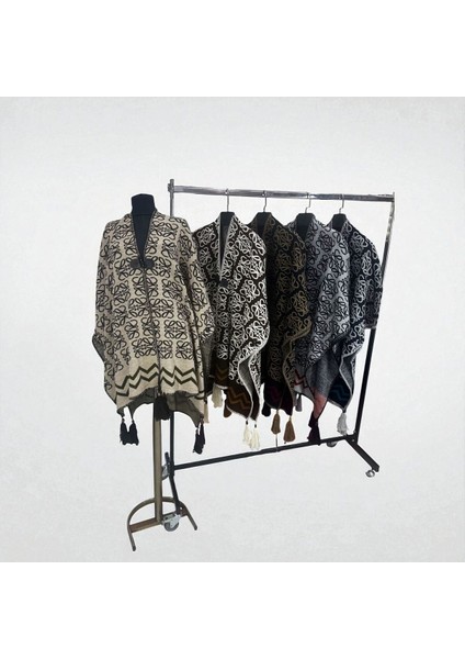 Akmoda Kalın Kışlık Triko Uzun Panço