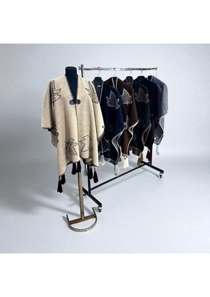 Akmoda Kalın Kışlık Triko Uzun Panço