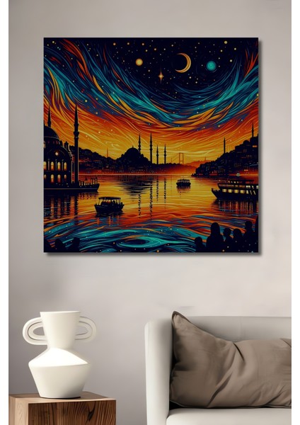 Yıldızlı Istanbul Gecesi Ahşap Mdf Dekoratif Ev/işyeri Duvar Tablo Dikdörtgen Ev/işyeri Duvar Tablo