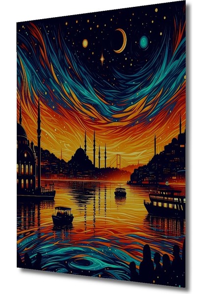 Yıldızlı Istanbul Gecesi Ahşap Mdf Dekoratif Ev/işyeri Duvar Tablo Dikdörtgen Ev/işyeri Duvar Tablo fiyatları
