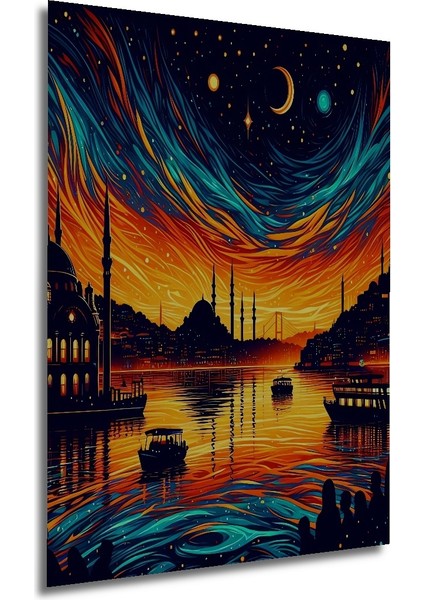 Yıldızlı Istanbul Gecesi Ahşap Mdf Dekoratif Ev/işyeri Duvar Tablo Dikdörtgen Ev/işyeri Duvar Tablo modelleri