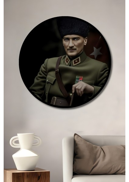 Çerçeve Görünümlü Atatürk Dekoratif Ahşap Mdf Ev/işyeri Duvar Tablo Yuvarlak Ev/işyeri Duvar Tablo