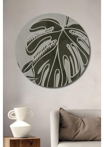 Tropikal Yaprak Desenli Ahşap Mdf Dekoratif Ev/işyeri Duvar Tablo Yuvarlak Ev/işyeri Duvar Tablo