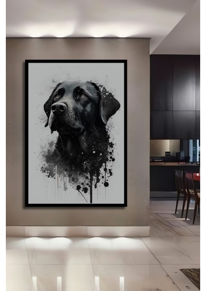Çerçeve Görünümlü Siyah Köpek Dekoratif Ahşap Mdf Ev Duvar Tablo Dikdörtgen Ev Duvar Tablo