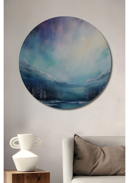 Kuzey Işıkları Ahşap Mdf Dekoratif Ev/işyeri Duvar Tablo Yuvarlak Ev/işyeri Duvar Tablo