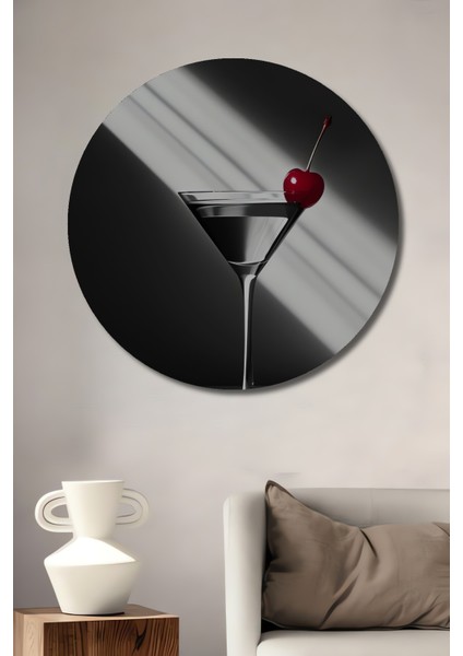 Kirazlı Kokteyl Dekoratif Ahşap Mdf Ev/işyeri Duvar Tablo Yuvarlak Ev/işyeri Duvar Tablo