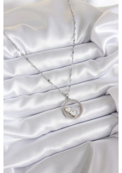 316L Çelik Zincir Gümüş Renk Işleme Detay Halka Kalp Model Kadın Kolye fiyatları