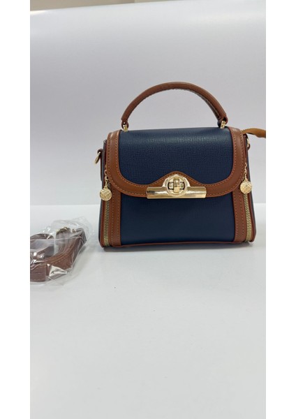 , Fermuar ve Kilit Detaylı , Şık ve Günlük ,kadın lacivert taba El Çantası ve Bayan Çapraz Çantası