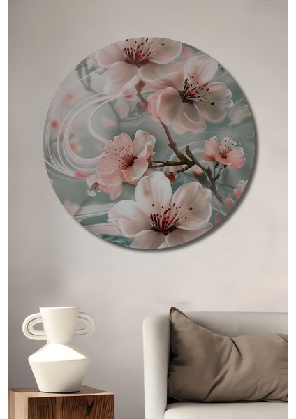 Bahar Çiçekleri Dekoratif Ahşap Mdf Ev/işyeri Duvar Tablo Yuvarlak Ev/işyeri Duvar Tablo
