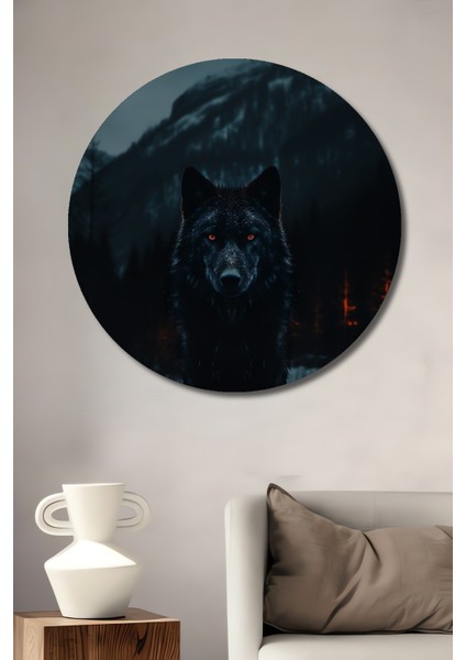 Karanlık Kurt Ahşap Mdf Dekoratif Ev/işyeri Duvar Tablo Yuvarlak Ev/işyeri Duvar Tablo