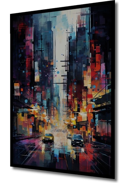 Çerçeve Görünümlü Soyut Kentsel Gece Manzarası Dekoratif Ahşap Mdf Tablo Dikdörtgen Tablo fiyatları