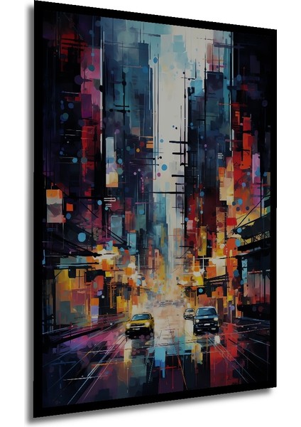 Çerçeve Görünümlü Soyut Kentsel Gece Manzarası Dekoratif Ahşap Mdf Tablo Dikdörtgen Tablo modelleri