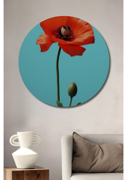Gelincik Çiçeği Dekoratif Ahşap Mdf Ev/işyeri Duvar Tablo Yuvarlak Ev/işyeri Duvar Tablo