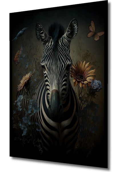 Çerçeve Görünümlü Zebra ve Çiçeklerin Büyüsü Dekoratif Ahşap Mdf Tablo Dikdörtgen Tablo fiyatları