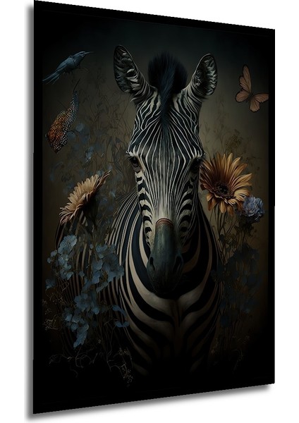 Çerçeve Görünümlü Zebra ve Çiçeklerin Büyüsü Dekoratif Ahşap Mdf Tablo Dikdörtgen Tablo modelleri