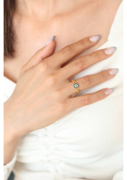 Zirkon Taşlı Nazarlı Altın Kaplama Kadın Yüzük fiyatları