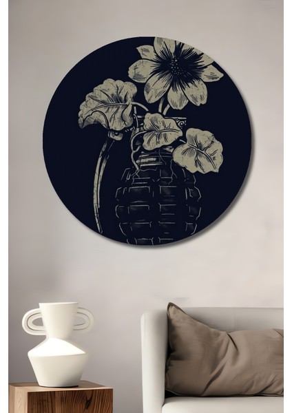 Çiçekli El Bombası Dekoratif Ahşap Mdf Ev/işyeri Duvar Tablo Yuvarlak Ev/işyeri Duvar Tablo